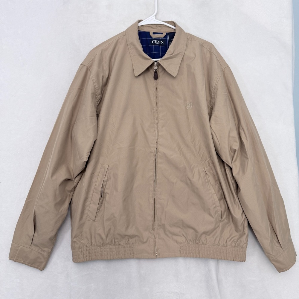 Chaps Harrington Jacket Mens L Beige Plaid Line Full Zip